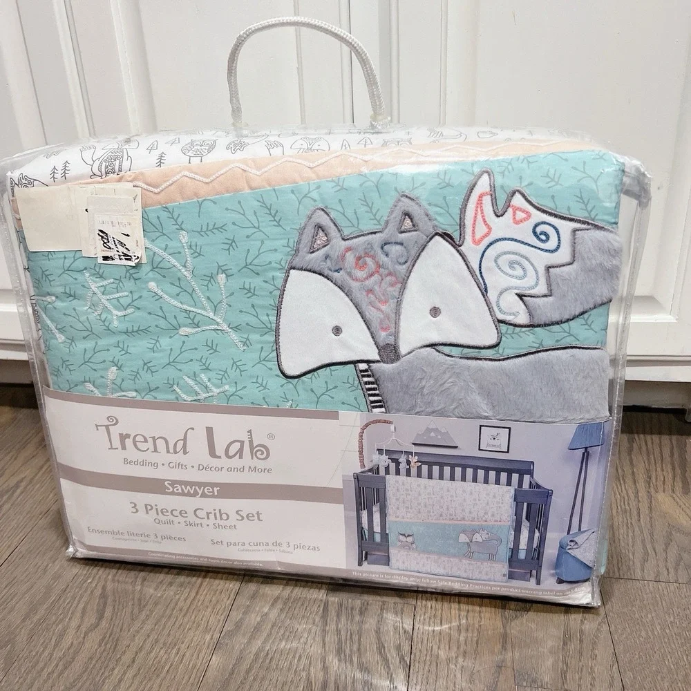 Trend Lab Sawyer 3 Piece Crib Bedding Set Nursery Animals NEW!
